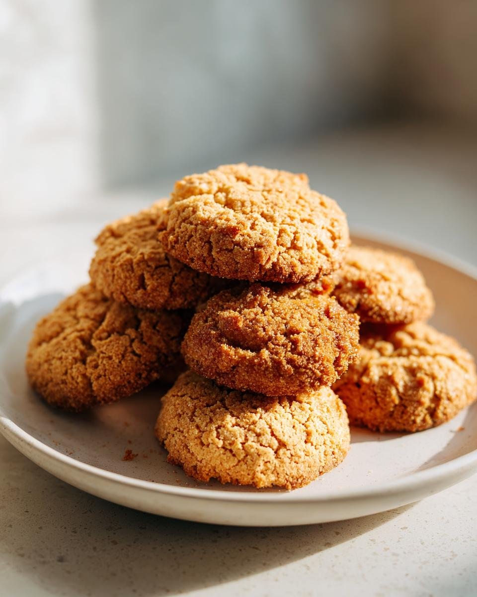 Stapel von Weihnachtliche Plätzchen (Keksen) mit rauer Oberfläche auf einem hellen Teller.