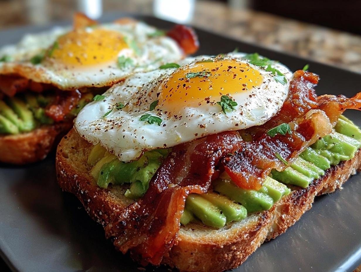 Tolles 20 Min. Avocado-Toast mit Speck und Ei