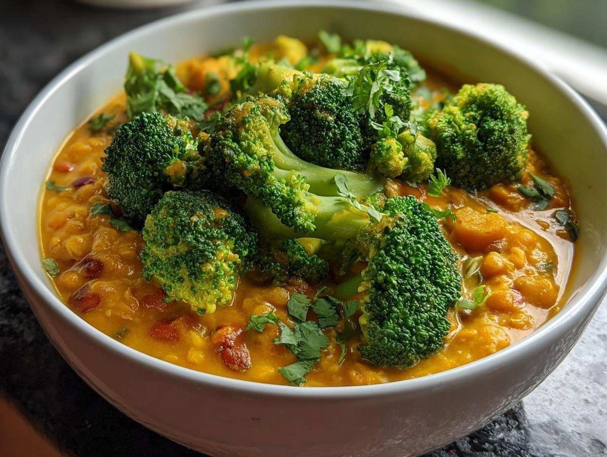 45 Minuten Brokkolicurry mit roten Linsen Glück