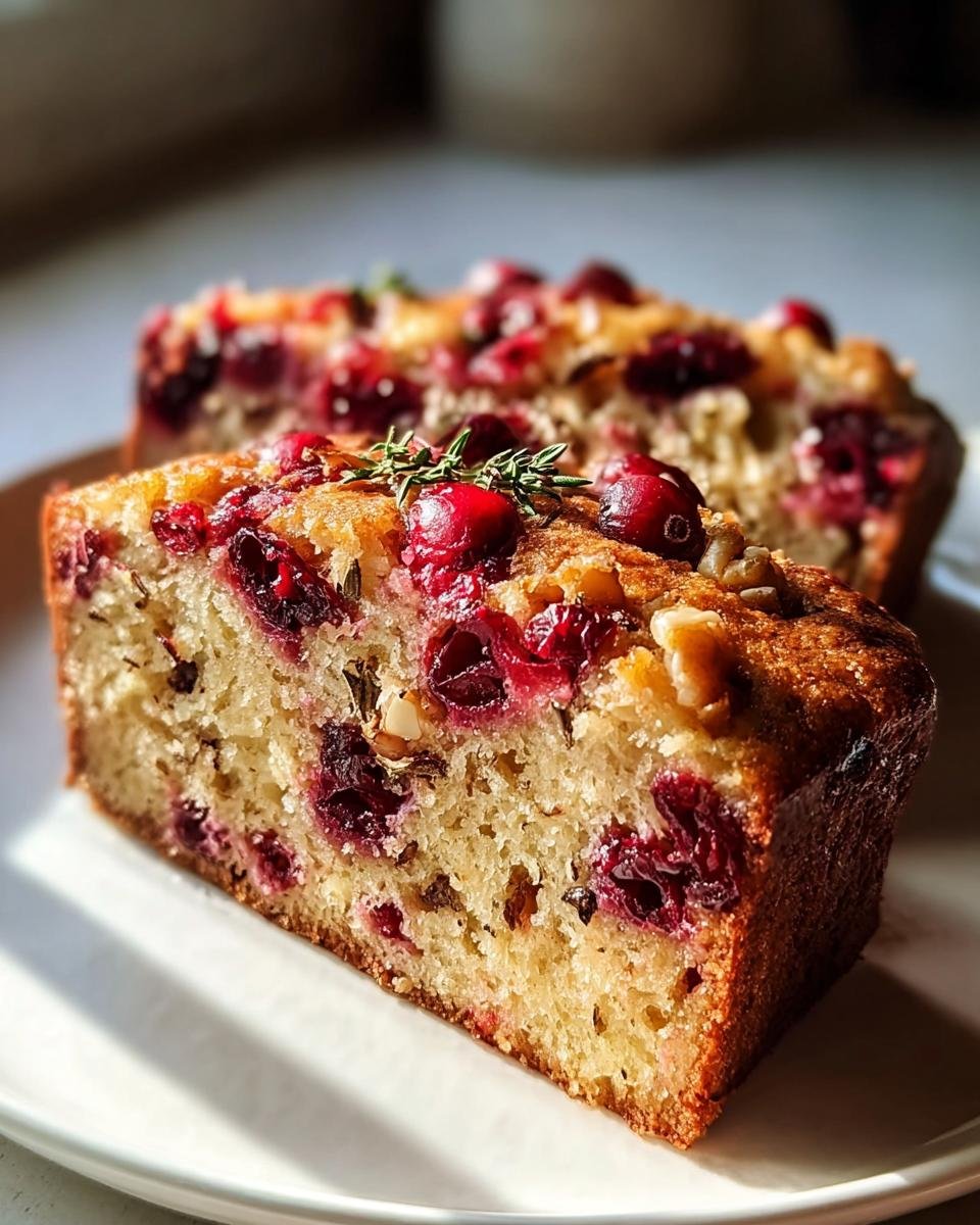 Nahaufnahme von zwei Scheiben Schwedisches Weihnachtsbrot mit Cranberrys und Walnüssen auf einem weißen Teller.
