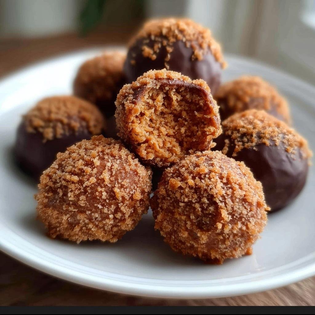 Nahaufnahme von mehreren Spekulatius Kugeln mit Suchtgefahr potenzial, einige mit Schokoladenüberzug und Streusel.