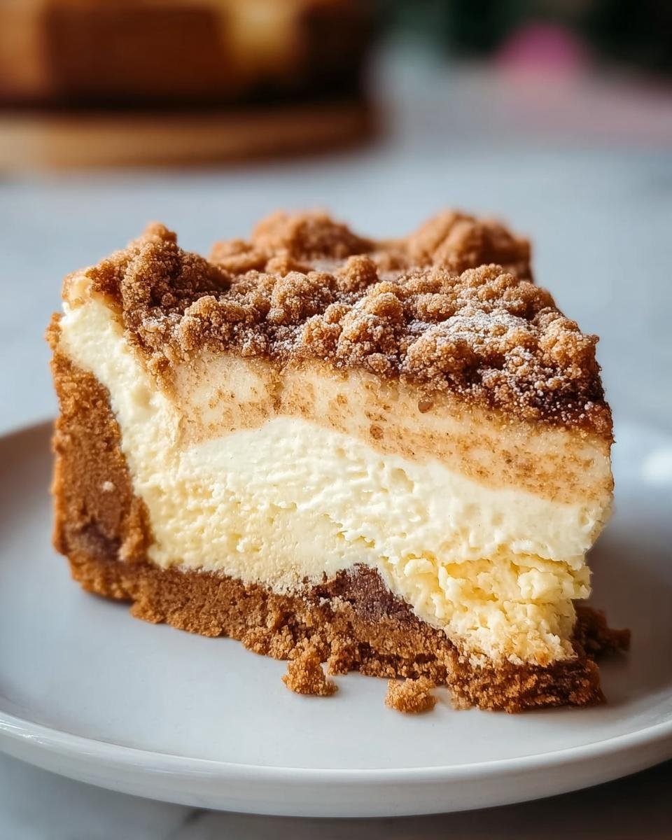 Nahaufnahme eines cremigen Stücks Weihnachts Zupfkuchen vom Blech mit dicken Streuseln auf einem weißen Teller.