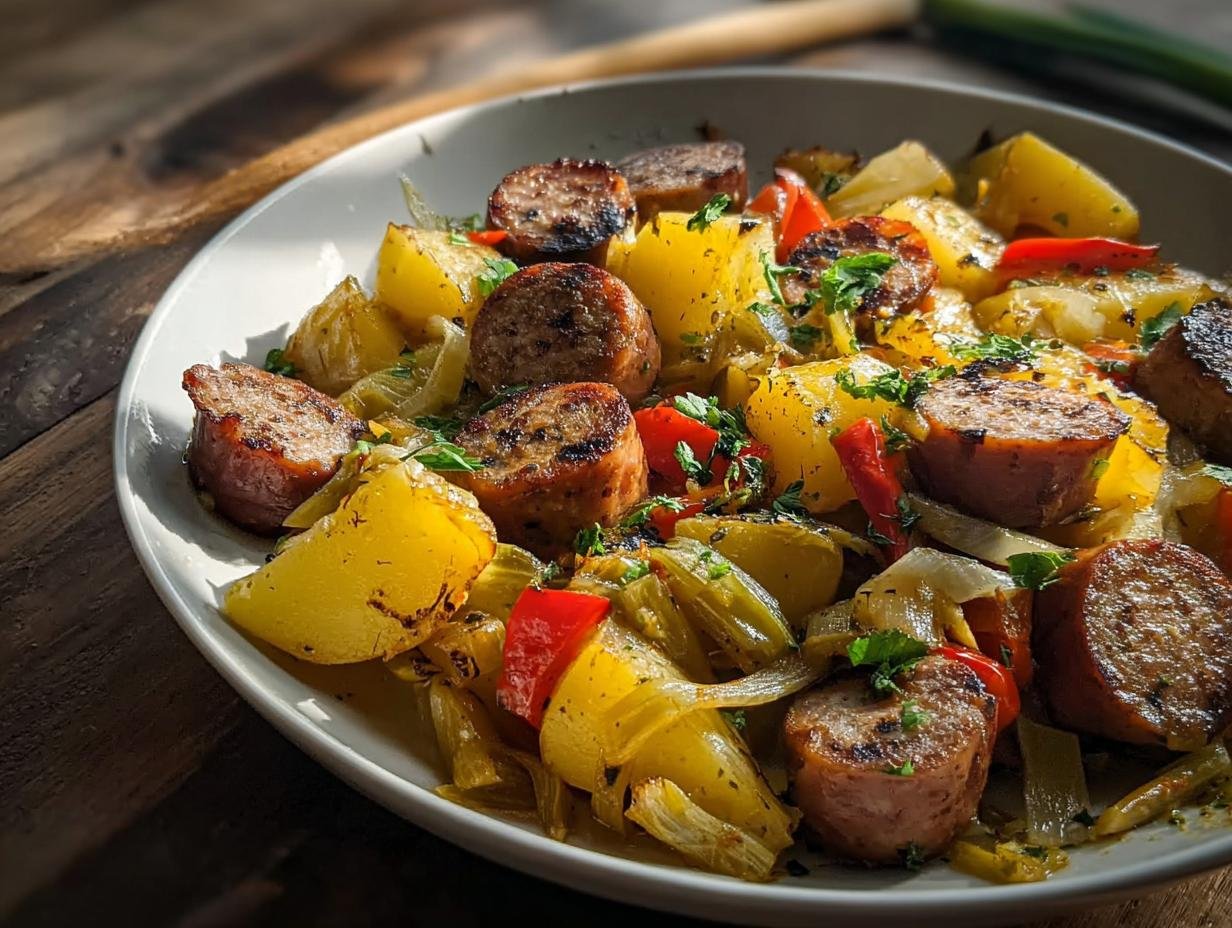 Genial: Bratwurst mit Kartoffelstampf & Senfsauce Blitz