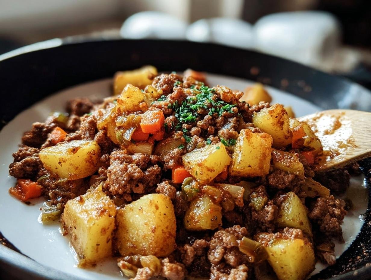 Hackfleischpfanne mit Kartoffeln & Erbsen - Featured