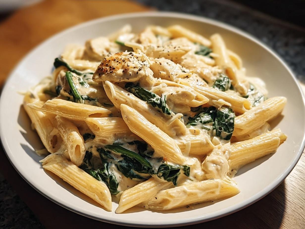 Nudeln mit Spinat, Frischkäse & Parmesan - Featured