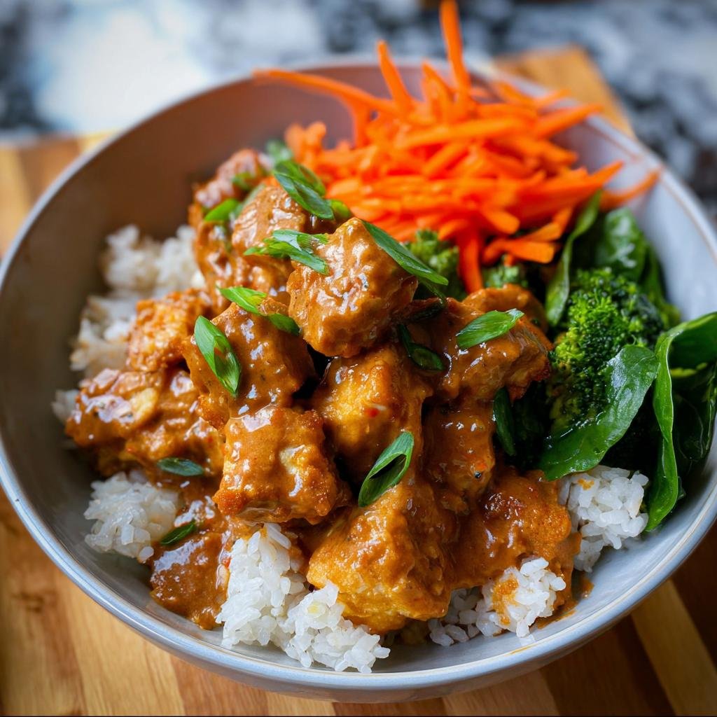 Tofu in Erdnusssauce mit Reis - Tasty