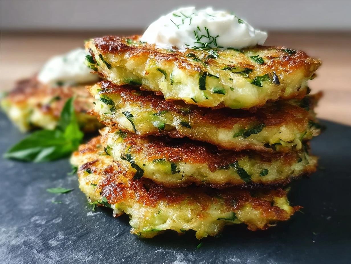Zucchini-Puffer mit Kräuterquark - Featured