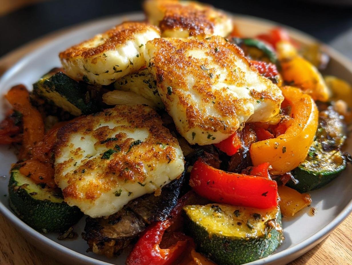 5 Minuten Ofengemüse mit Halloumi & Dip Glück