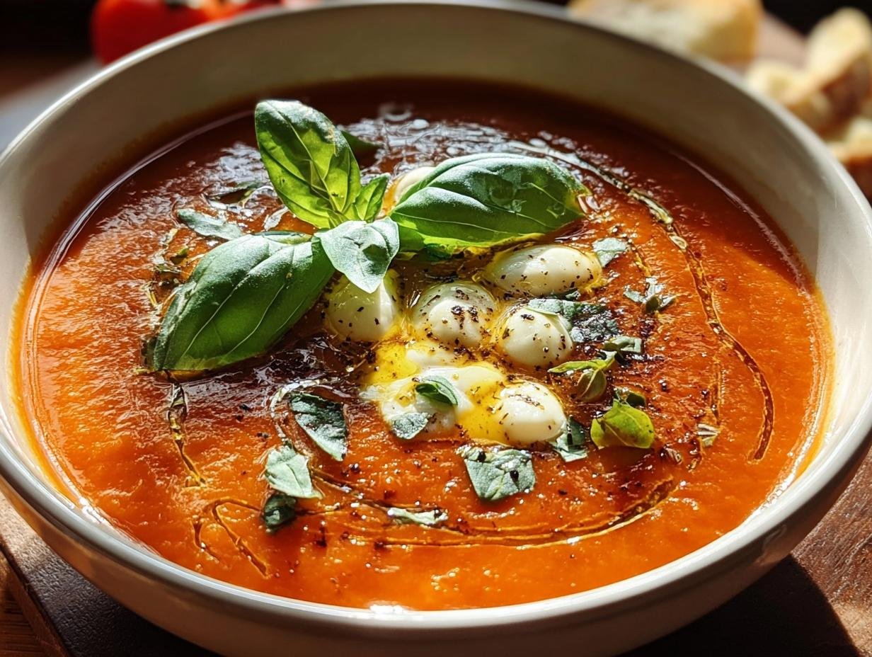Genial: 1 Tomatensuppe mit Basilikum & Mozzarella
