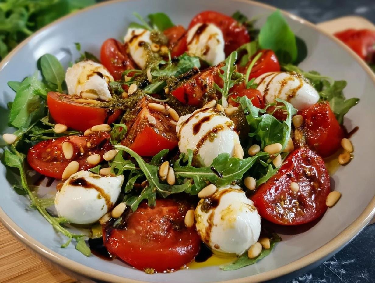 Tomaten-Mozzarella-Salat mit Pesto - Featured