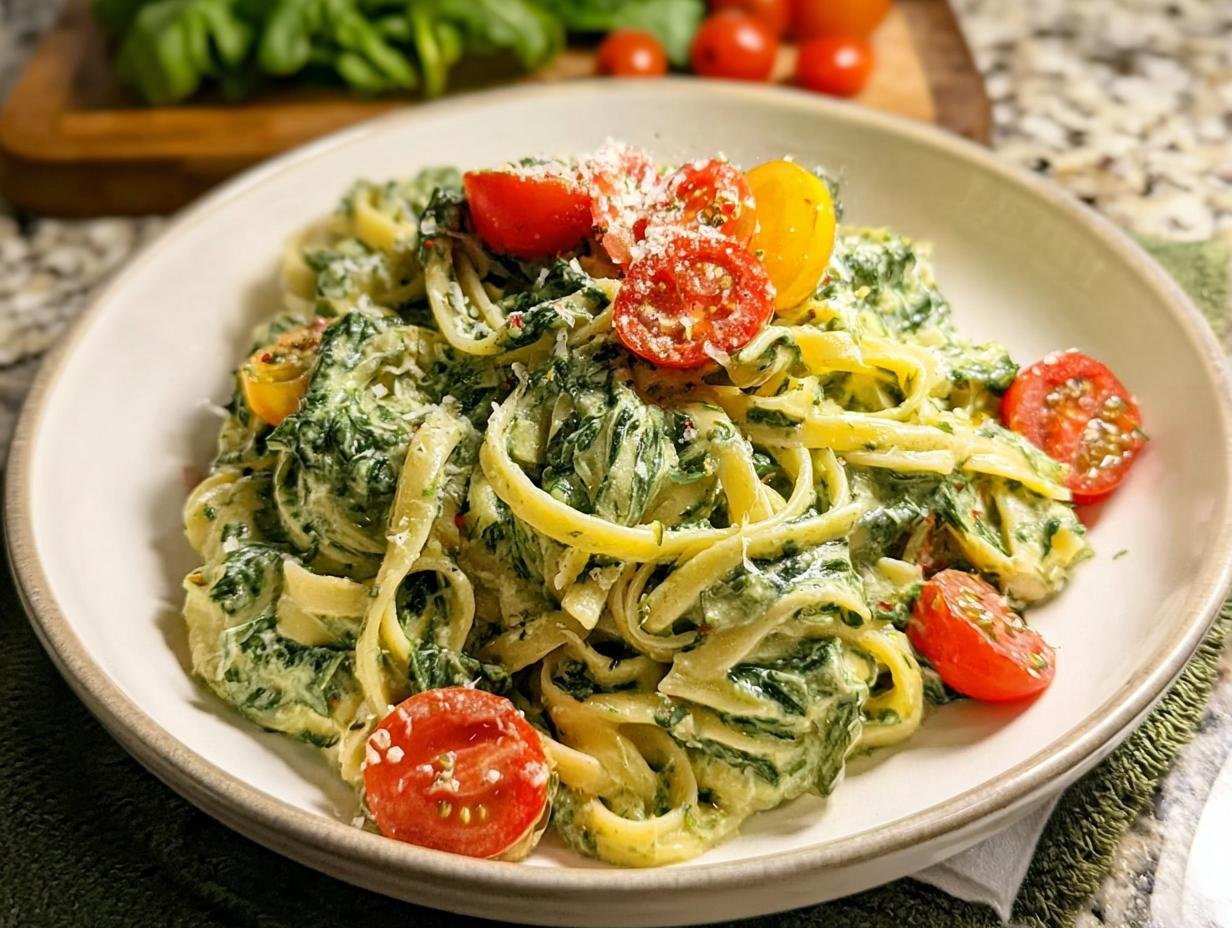 Blitz-Nudeln mit Frischkäse-Spinat-Sauce